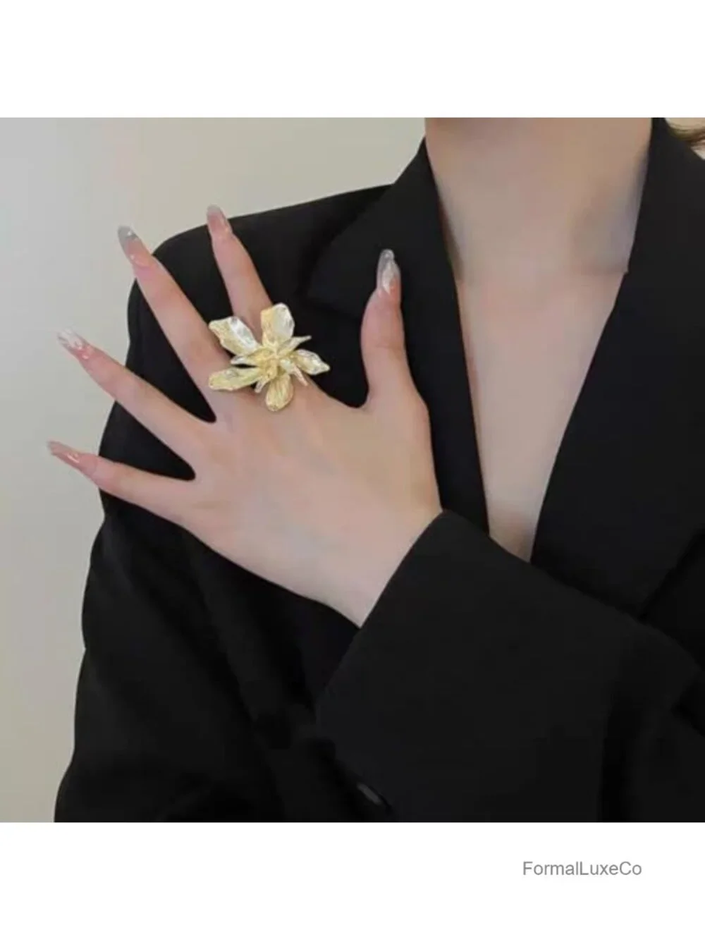 Oversized 3D Floral Statement Ring for Women Adjustable